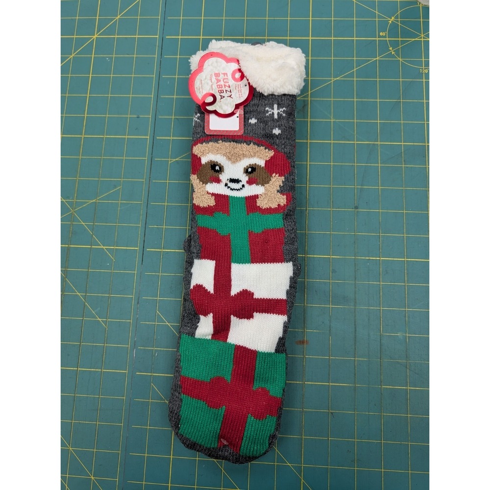 Fuzzy Babba Unisex Slipper Socks Shoe Size 4 - 10‎ Christmas Holiday Grips NEW